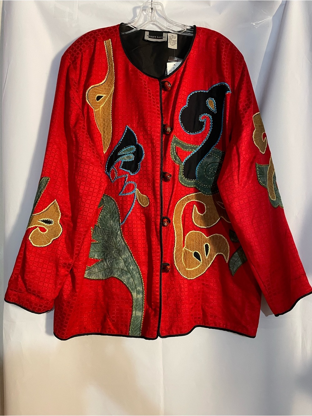 Maggie Barnes Red Embroidered Button-Front Jacket, 2X